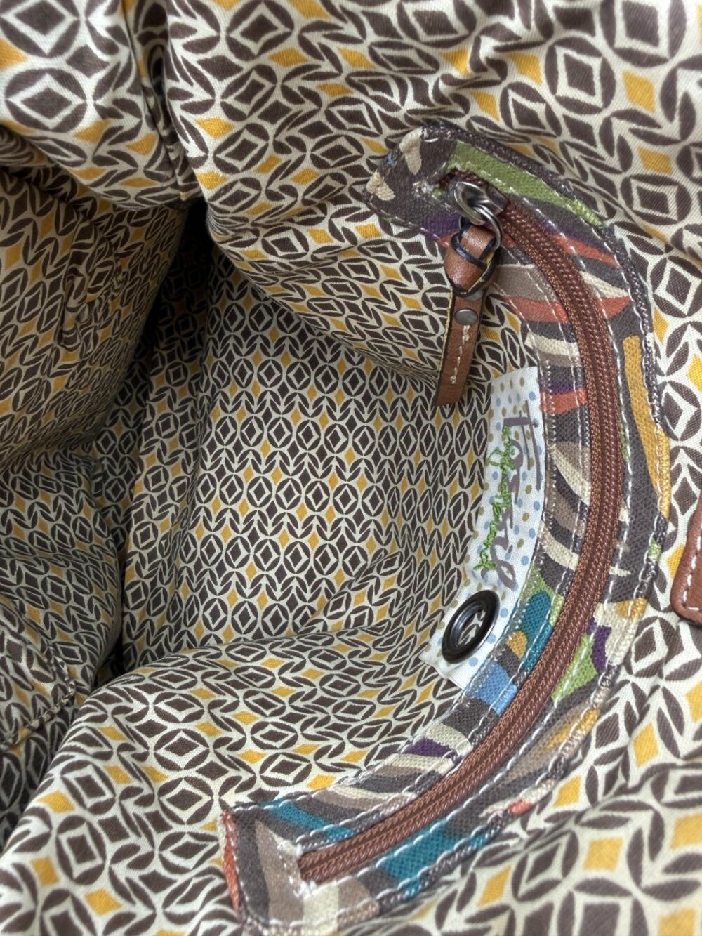 Nice Vintage Fossil Multi Color Floral Pattern Handbag - Picture 9 of 10